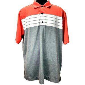 FootJoy FJ Mens Athletic Fit Golf Coral Gray Polo Large  Striped Lisle